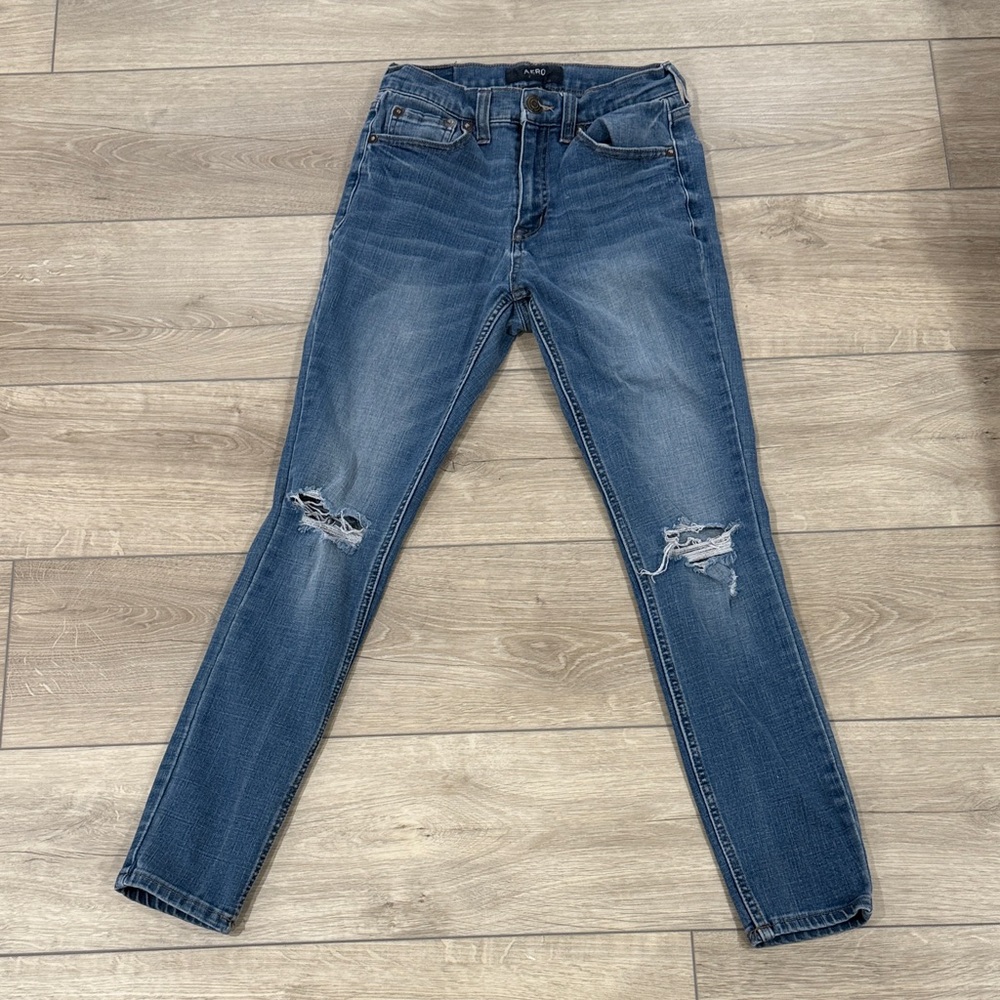 Aeropostale Women's Distressed Skinny Jeans - Blue